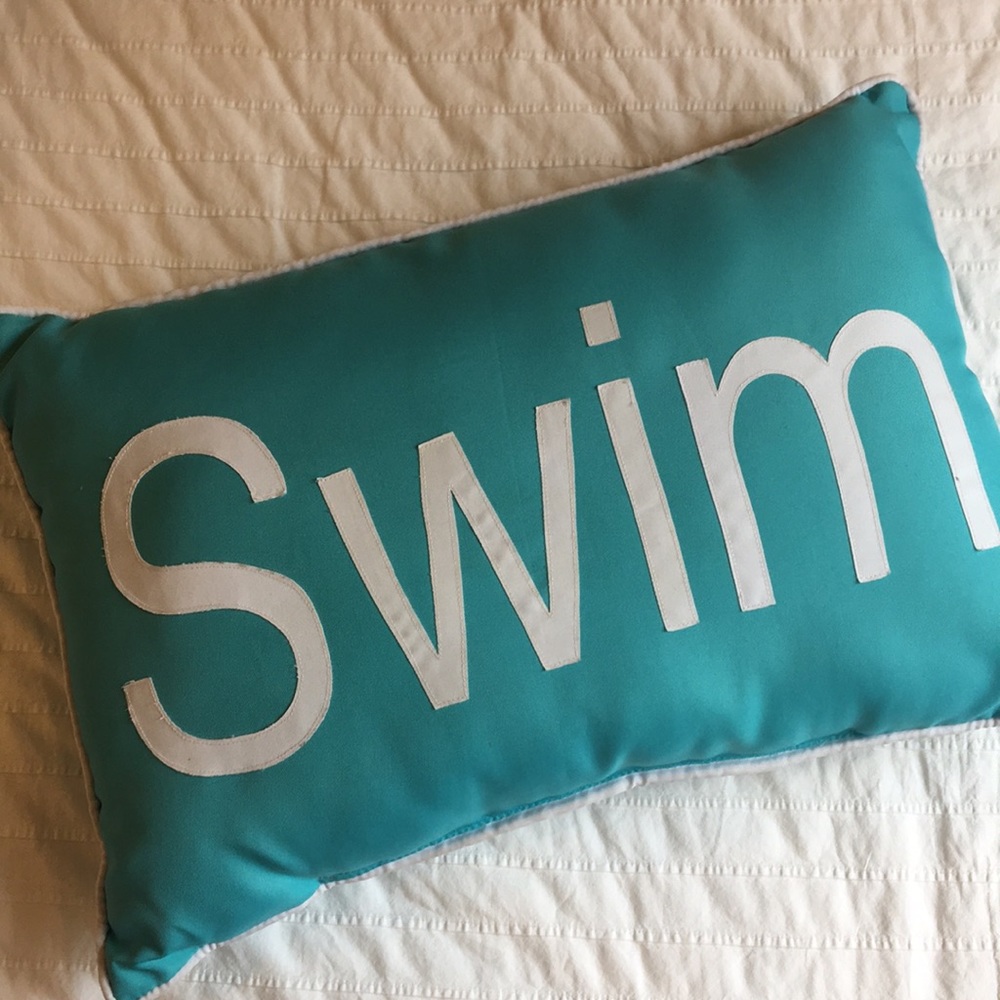 Teal Blue “SWIM” pillow
